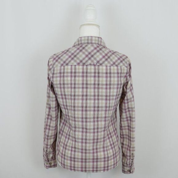Marmot Women's Medium Purple & Tan Plaid Quick Dry Long Sleeve Button Up Shirt - Picture 3 of 9